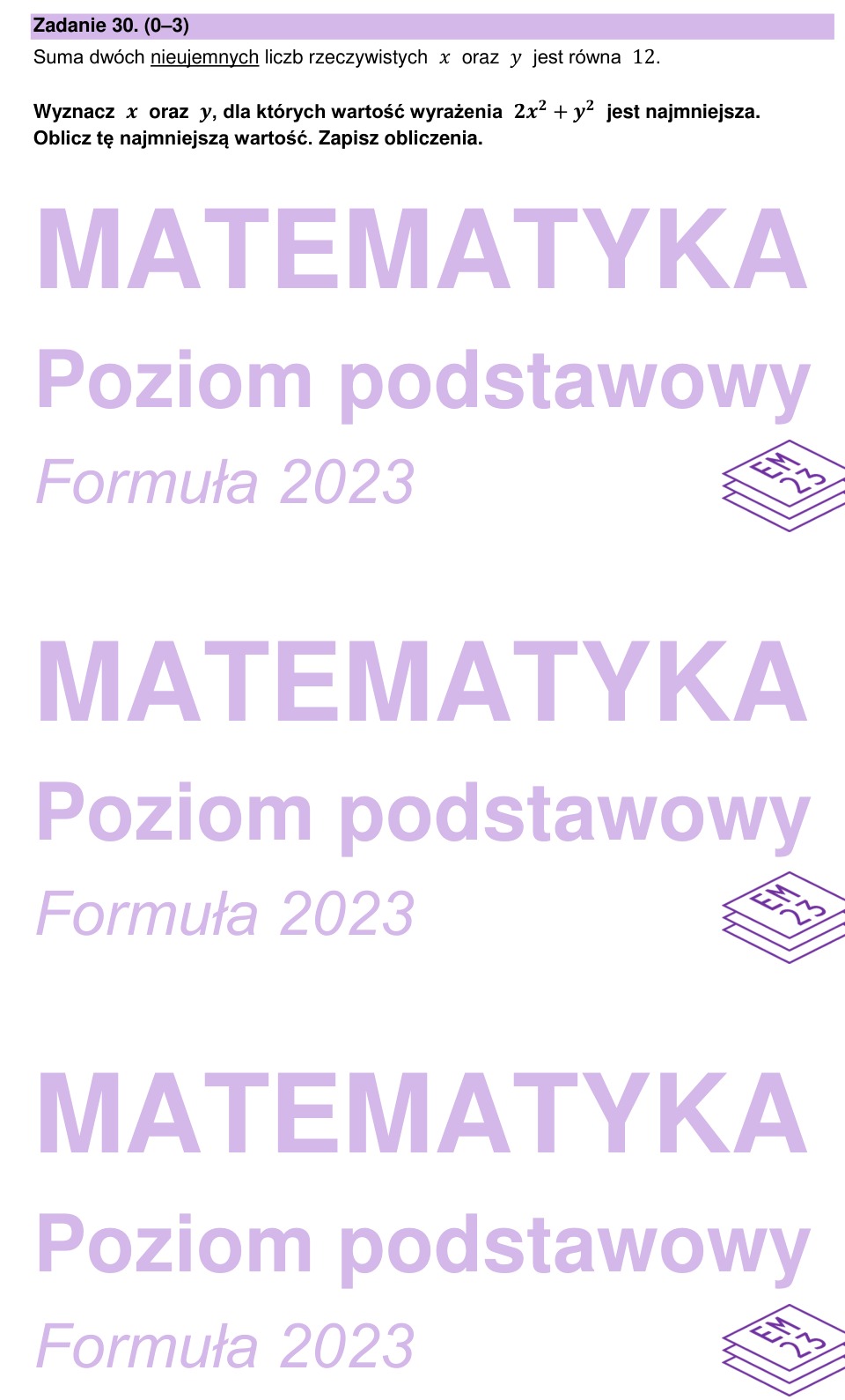 Zadanie 30: Najmniejsza wartość wyrażenia - matura matematyka 2024