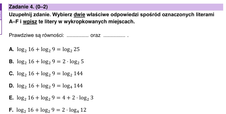 Zadanie 4: Równości logarytmiczne - matura matematyka 2024