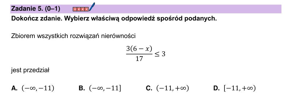 Zadanie 5: Zbiór rozwiązań nierówności - matura matematyka 2024