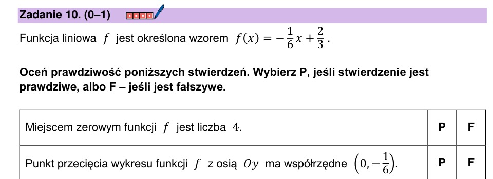 Zadanie 10: Własności funkcji liniowej - matura matematyka 2024