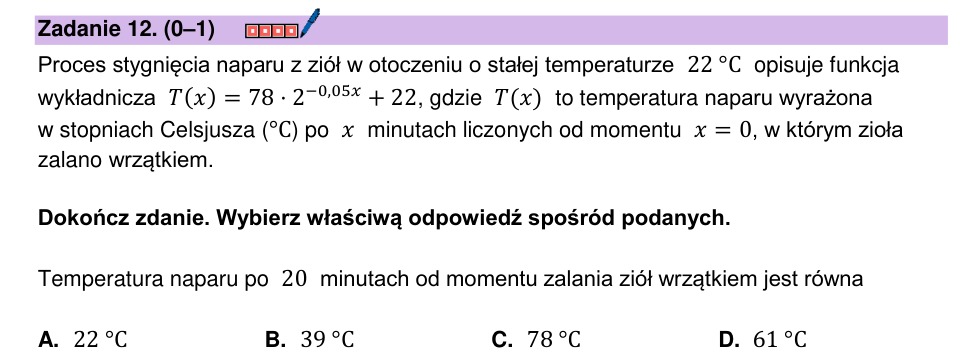 Zadanie 12: Temperatura naparu z ziół - matura matematyka 2024