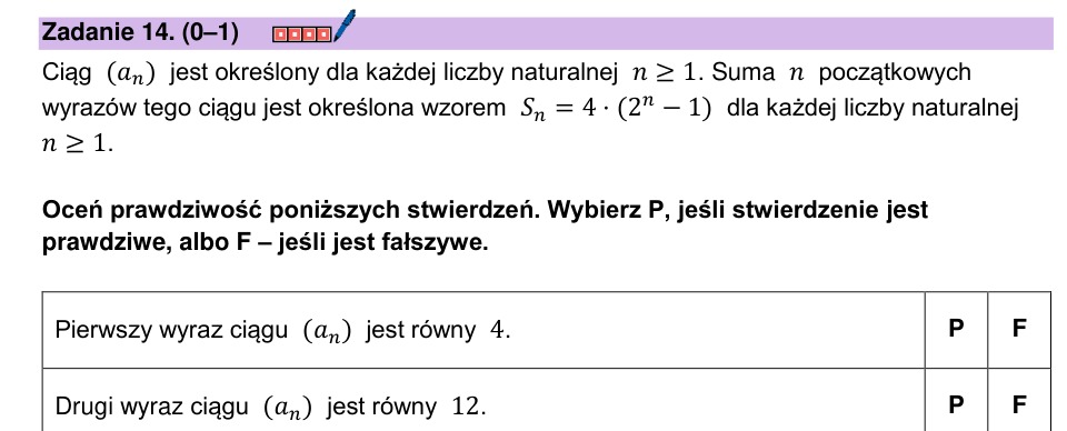 Zadanie 14: Wyrazy ciągu ze sumy - matura matematyka 2024