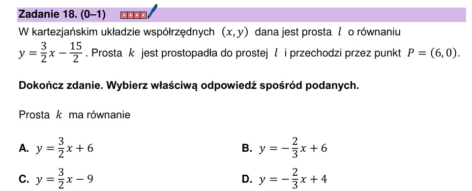 Zadanie 18: Równanie prostej prostopadłej - matura matematyka 2024