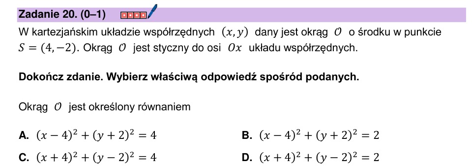 Zadanie 20: Równanie okręgu stycznego - matura matematyka 2024