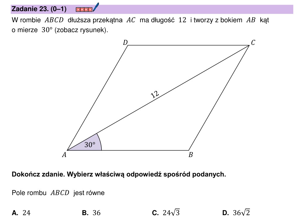 Zadanie 23: Pole rombu - matura matematyka 2024