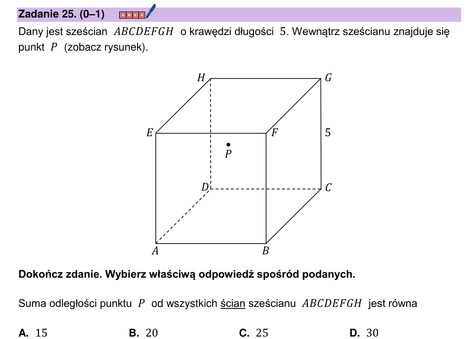 Zadanie 25: Odległości od ścian sześcianu - matura matematyka 2024