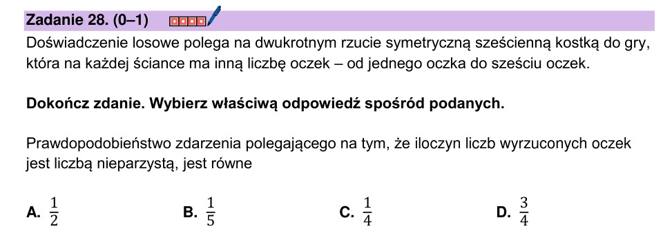 Zadanie 28: Iloczyn oczek kostki - matura matematyka 2024