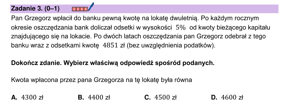Zadanie 3: Kwota wpłacona na lokatę - matura matematyka 2024