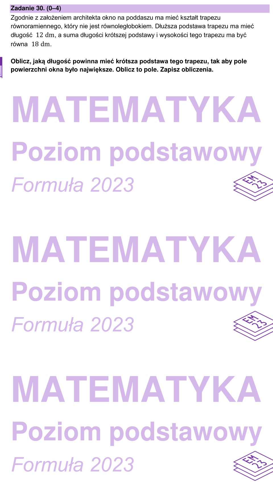 Zadanie 30: Największe pole okna - matura matematyka 2024