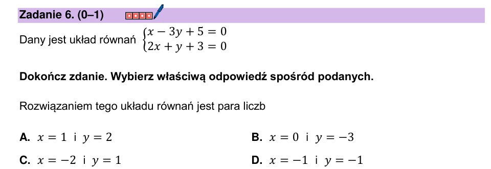 Zadanie 6: Para rozwiązań układu - matura matematyka 2024