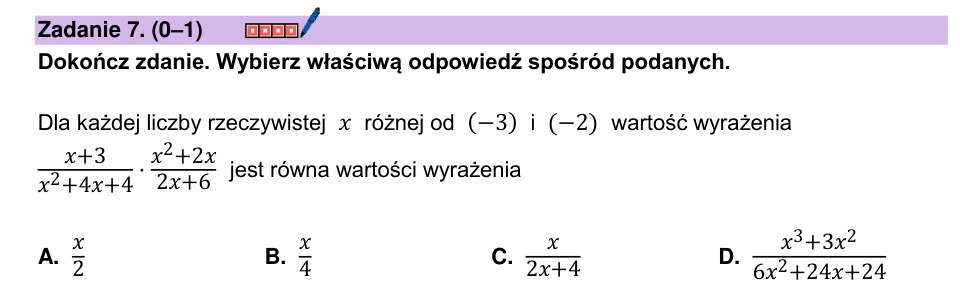 Zadanie 7: Wartość wyrażenia wymiernego - matura matematyka 2024