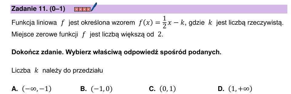 Zadanie 11: Przedział parametru funkcji - matura matematyka 2025