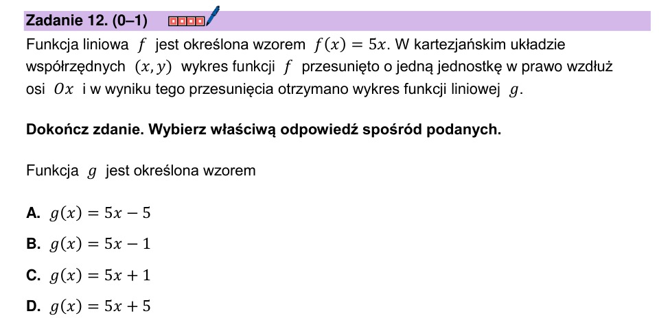Zadanie 12: Przesunięcie wykresu funkcji - matura matematyka 2025