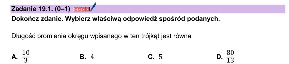 Zadanie 19.1: Promień okręgu wpisanego - matura matematyka 2025