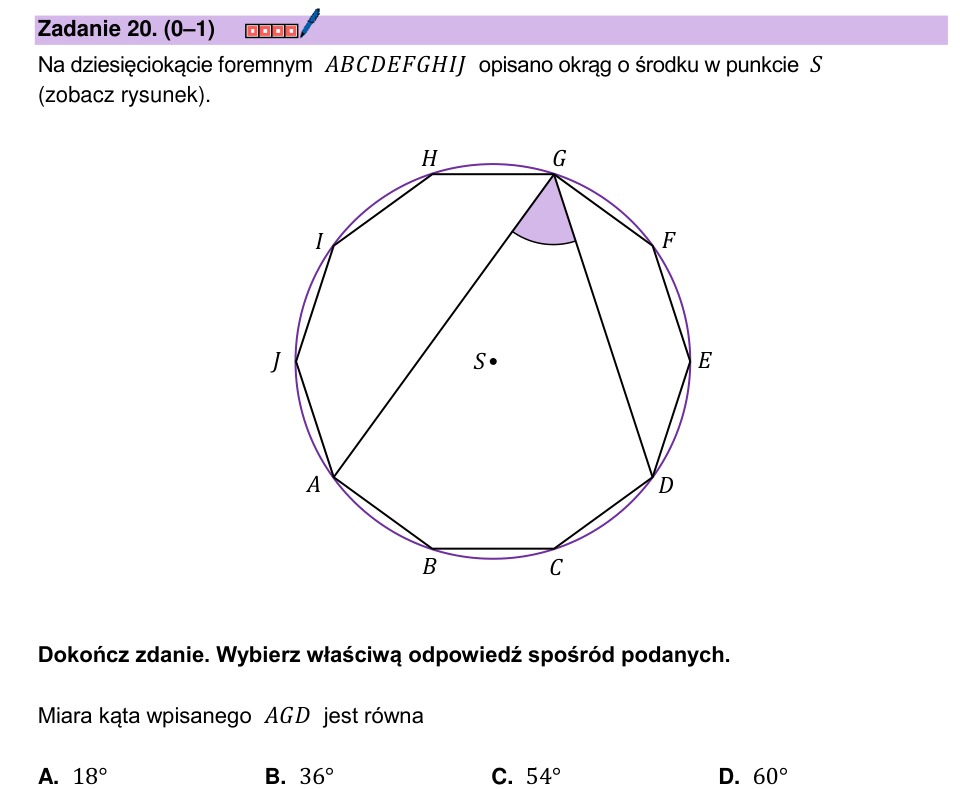 Zadanie 20: Kąt wpisany w wielokącie - matura matematyka 2025