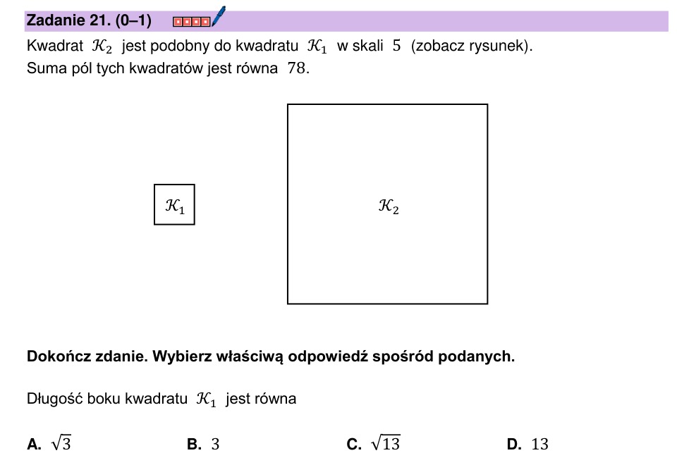 Zadanie 21: Bok kwadratu podobnego - matura matematyka 2025