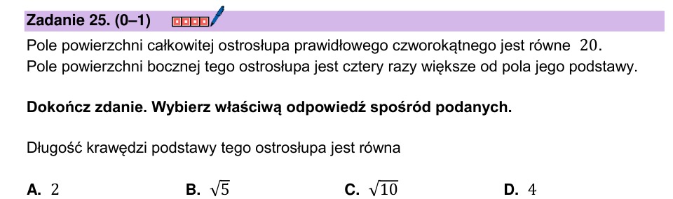 Zadanie 25: Krawędź podstawy ostrosłupa - matura matematyka 2025