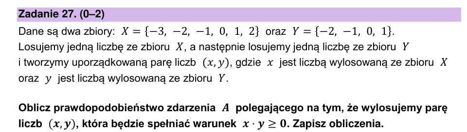 Zadanie 27: Prawdopodobieństwo pary liczb - matura matematyka 2025