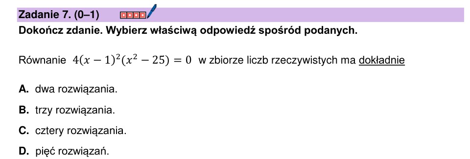 Zadanie 7: Liczba rozwiązań równania - matura matematyka 2025