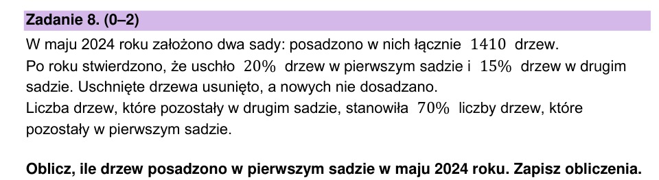 Zadanie 8: Drzewa w dwóch sadach - matura matematyka 2025