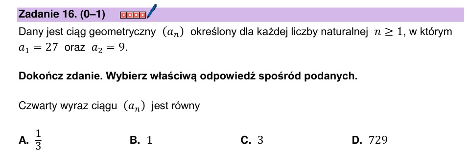 Zadanie 16: Czwarty wyraz ciągu geometrycznego - matura matematyka 2025