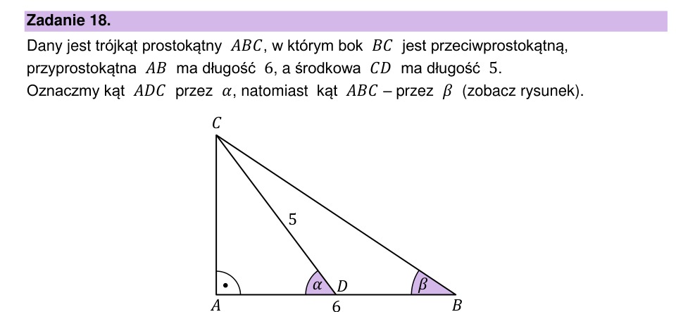 Zadanie 18: Trójkąt prostokątny ze środkową - matura matematyka 2025