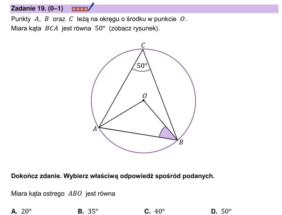 Zadanie 19: Miara kąta przy okręgu - matura matematyka 2025