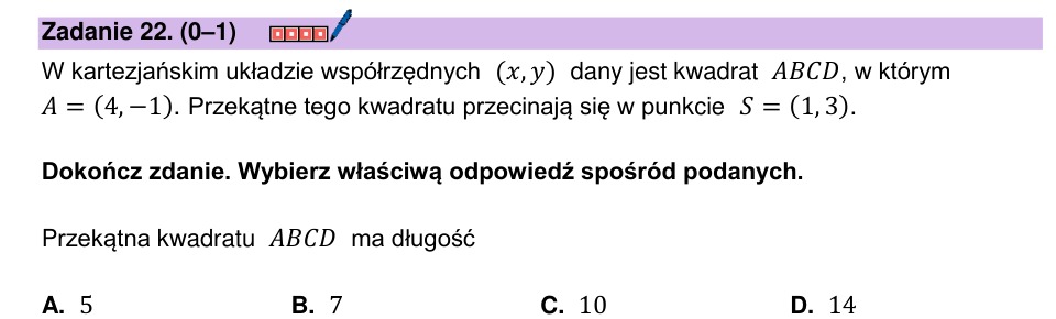 Zadanie 22: Długość przekątnej kwadratu - matura matematyka 2025