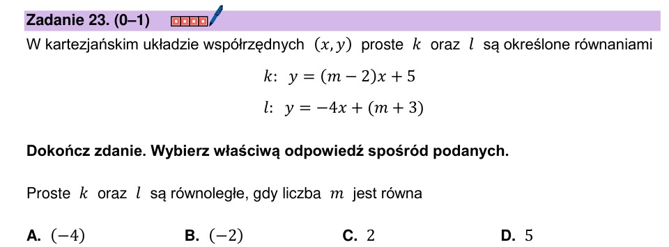 Zadanie 23: Współczynnik prostych równoległych - matura matematyka 2025