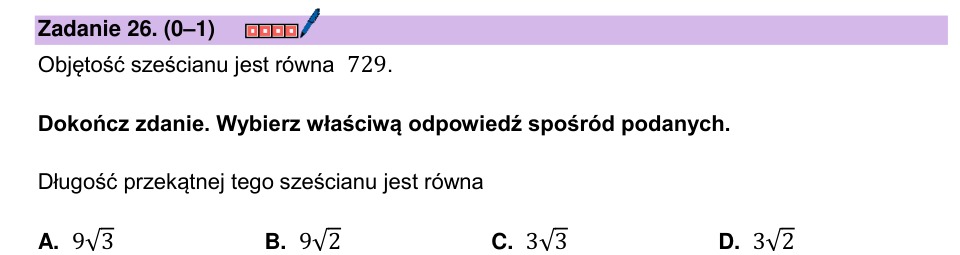 Zadanie 26: Przekątna sześcianu - matura matematyka 2025