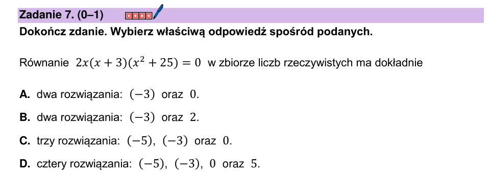 Zadanie 7: Liczba rozwiązań równania - matura matematyka 2025