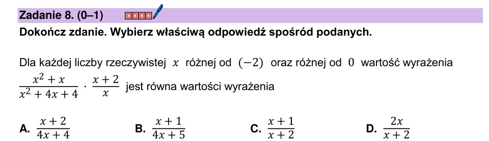 Zadanie 8: Wartość wyrażenia wymiernego - matura matematyka 2025