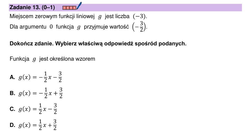 Zadanie 13: Wzór funkcji liniowej - matura matematyka 2025