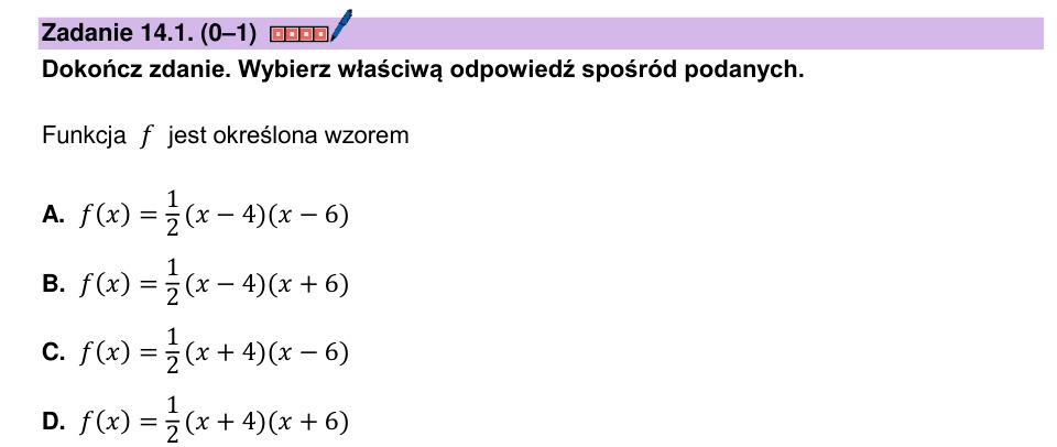 Zadanie 14.1: Wzór funkcji kwadratowej - matura matematyka 2025
