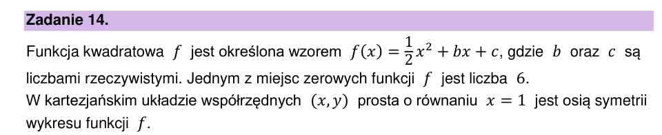 Zadanie 14: Funkcja kwadratowa i oś symetrii - matura matematyka 2025