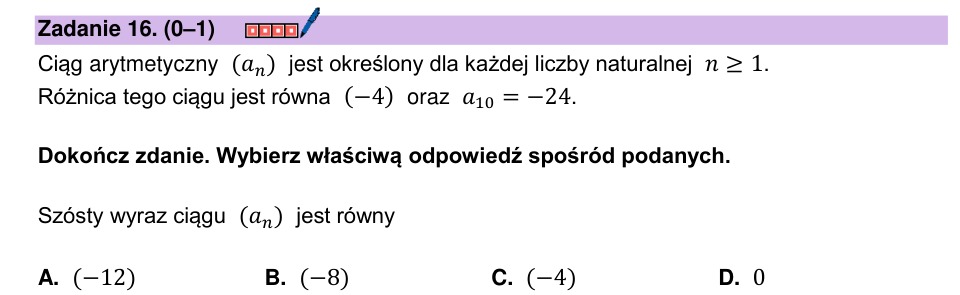 Zadanie 16: Szósty wyraz ciągu arytmetycznego - matura matematyka 2025