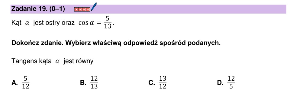 Zadanie 19: Tangens kąta ostrego - matura matematyka 2025