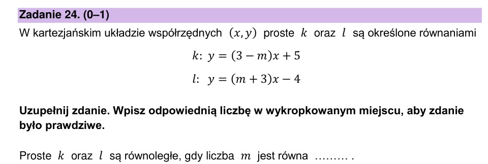 Zadanie 24: Warunek równoległości prostych - matura matematyka 2025
