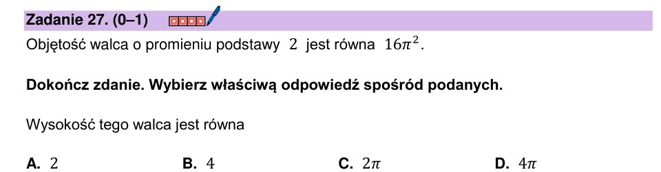 Zadanie 27: Wysokość walca - matura matematyka 2025