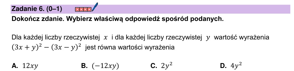 Zadanie 6: Różnica kwadratów dwumianów - matura matematyka 2025