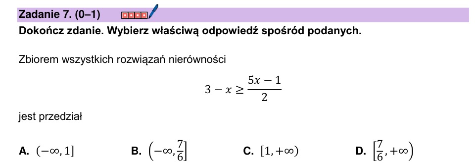 Zadanie 7: Zbiór rozwiązań nierówności liniowej - matura matematyka 2025