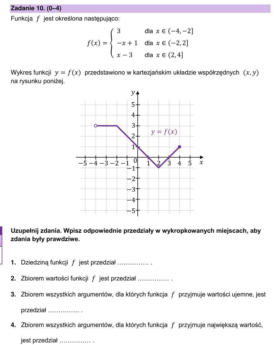 Zadanie 10: Wykres funkcji przedziałami - matura matematyka 2025