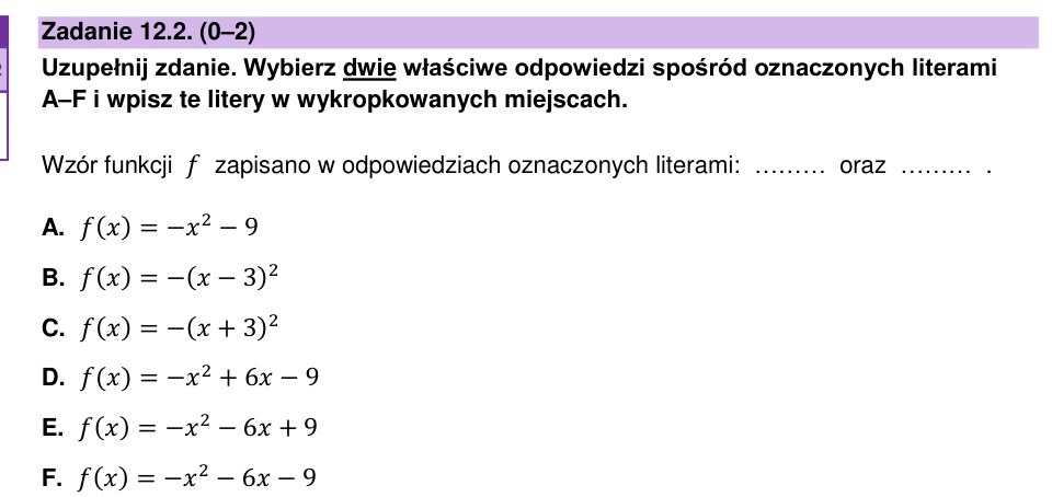 Zadanie 12.2: Wzór funkcji kwadratowej - matura matematyka 2025