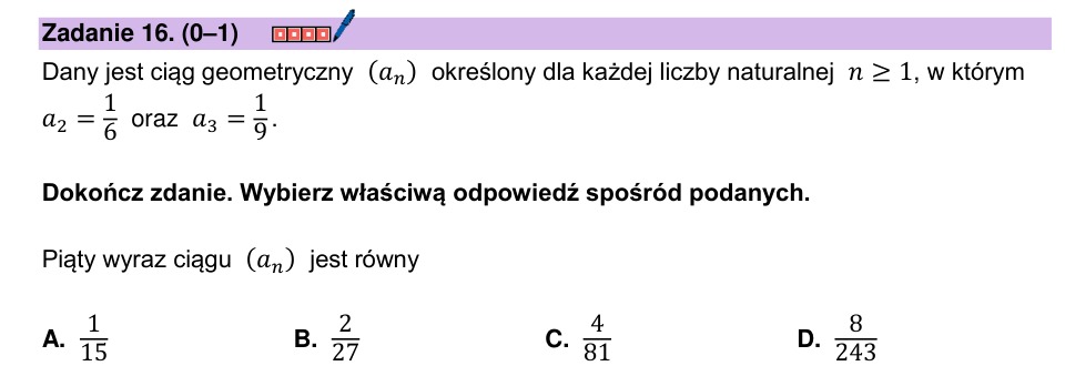 Zadanie 16: Piąty wyraz ciągu geometrycznego - matura matematyka 2025