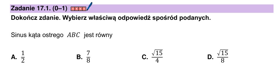 Zadanie 17.1: Sinus kąta ostrego - matura matematyka 2025