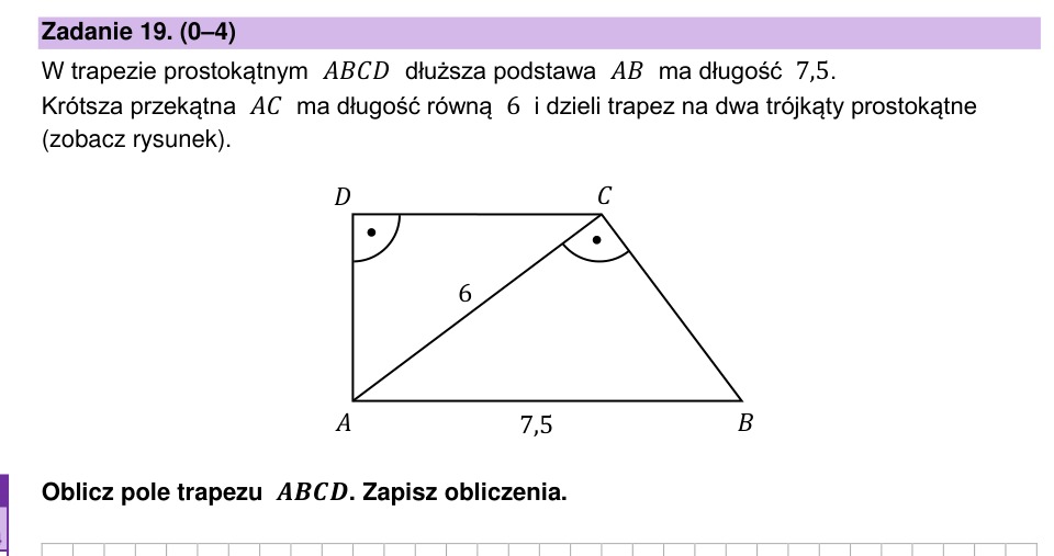 Zadanie 19: Pole trapezu prostokątnego - matura matematyka 2025