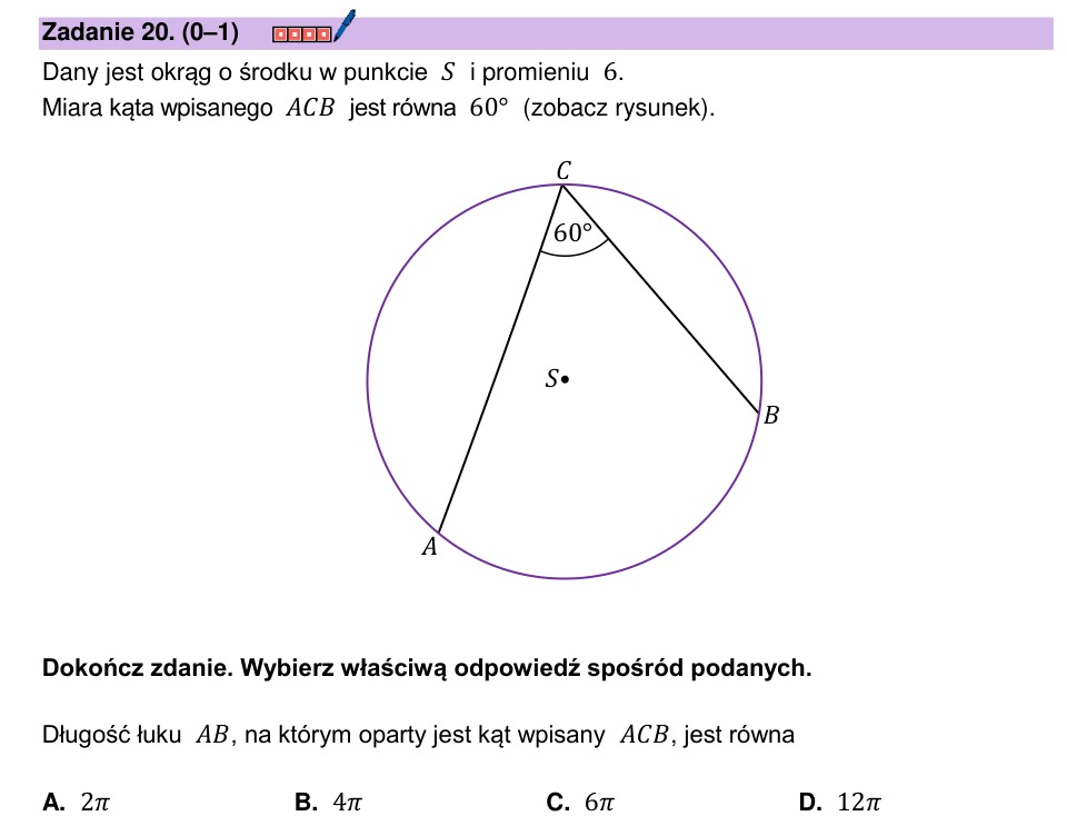Zadanie 20: Długość łuku okręgu - matura matematyka 2025