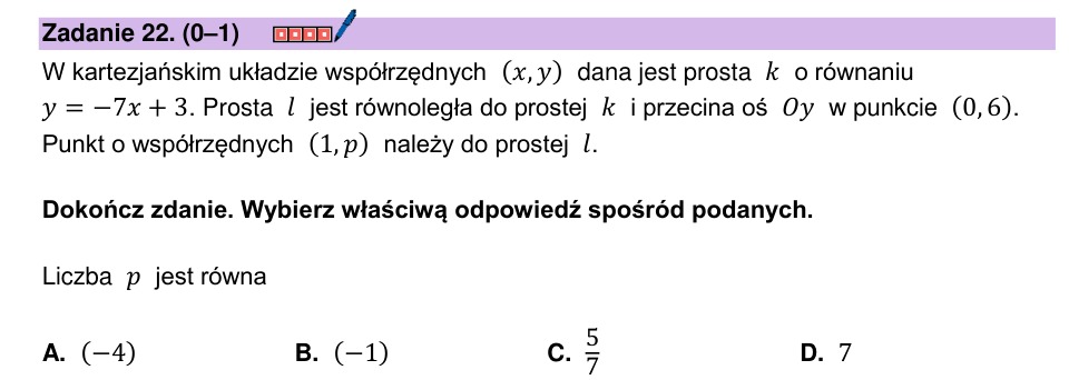 Zadanie 22: Punkt na prostej równoległej - matura matematyka 2025