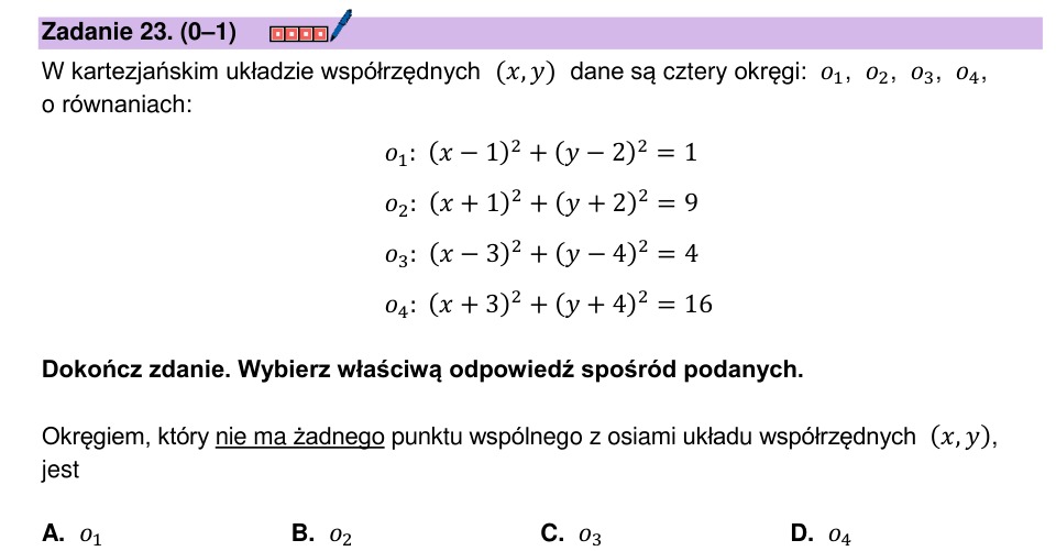 Zadanie 23: Okrąg bez wspólnych punktów - matura matematyka 2025