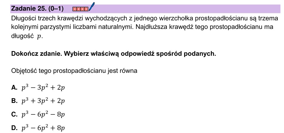 Zadanie 25: Objętość prostopadłościanu - matura matematyka 2025